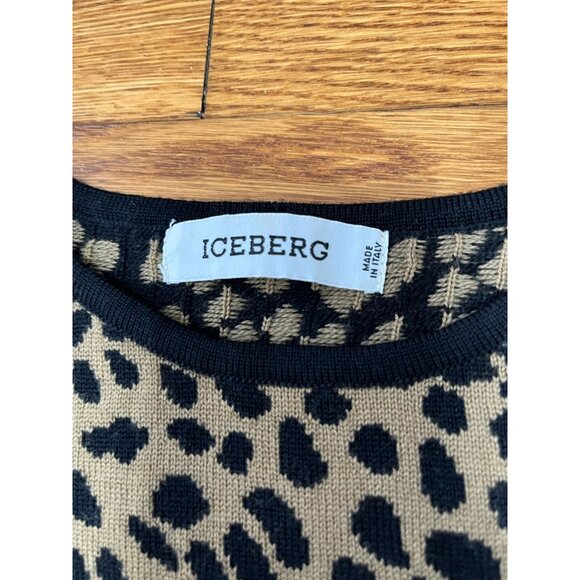 Iceberg Women's Cheetah Print Sweater 100% Virgin Wool Knit Size Large - Picture 2 of 4